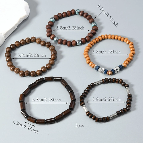 Retro Holzperlen Mehrlagiges Armband Set Mit Lebensbaum Anhänger Elastischer Handschmuck Für Damen Herren Ethno-Stil Accessoire