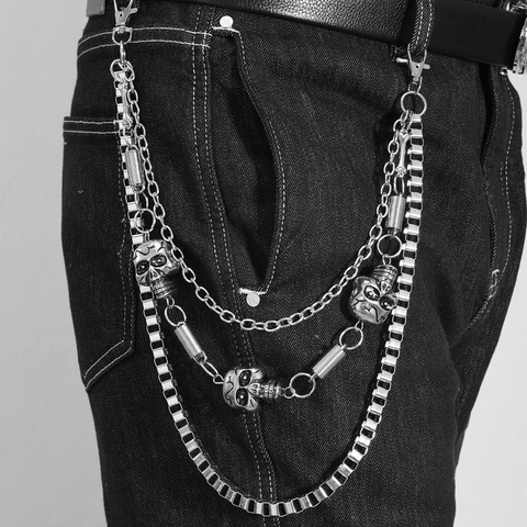 Catena per Pantaloni in Metallo a Teschio Multistrato Punk Gothic Catena da Vita Hip Hop Argento per Gioielli Halloween