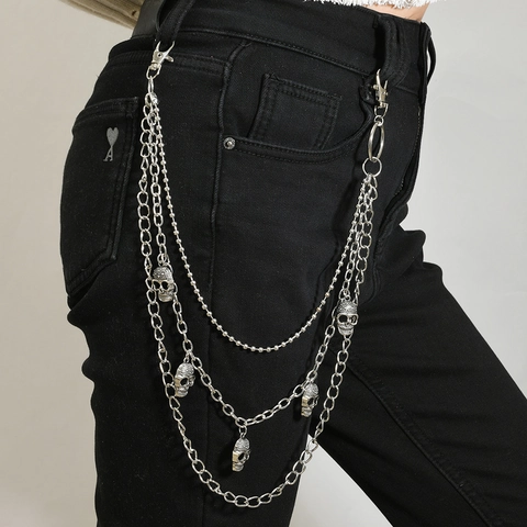 Mehrlagige Totenkopf Metall Tallienkette Punk Gothic Hip Hop Hosenkette Für Jeans Streetwear Unisex Deko Hosenkette Silber