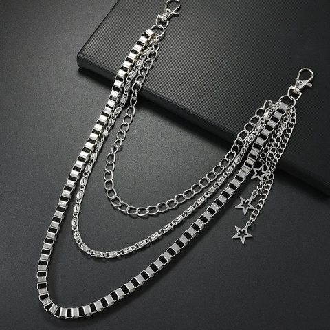 Punk Hip Hop Multilayer Metal Waist Chain Belt With Star Pendants Silver Tone Alloy Iron Jeans Pants Chain For Women Men