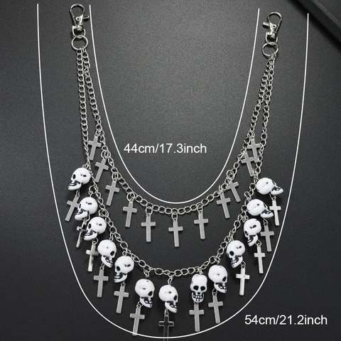 Punk Gothic Meerlaagse Taille Ketting Zilver Legering Schedel Kruis Hanger Broek Jeansketing Riem Sieraden Voor Mannen Vrouwen Halloween