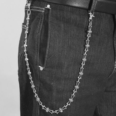 Cadena de Metal Punk Calavera Huesos Cruzados para Hombre Mujer Plata Aleación Hierro Hiphop Gótico Cadena de Cintura Jeans