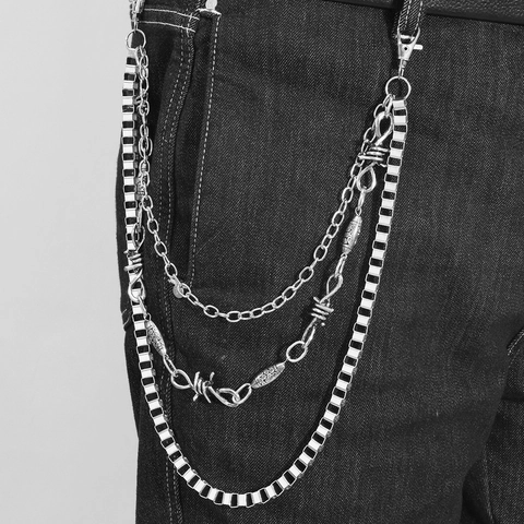 Cadena de Cintura Punk de Capas de Metal Hip Hop Plateada Cadena de Pantalones Accesorios para Escenario Joyería Hombre Mujer