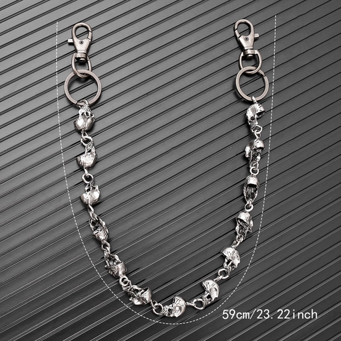 Punk Gothic Skull Metal Waist Chain For Jeans Retro Silver Hip Hop Wallet Chain Halloween Costume Accessory For Men Women