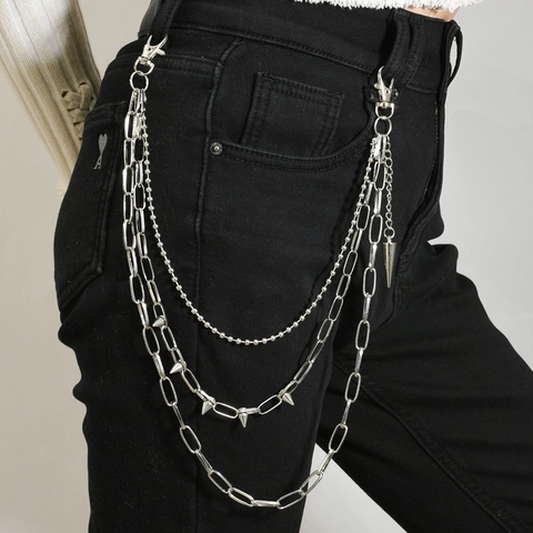 Cadena de Pantalón de Metal Multicapa Punk Con Púas Plateadas Aleación Hierro Cadena de Cintura Rock Gothic Joyería para Mujeres Hombres