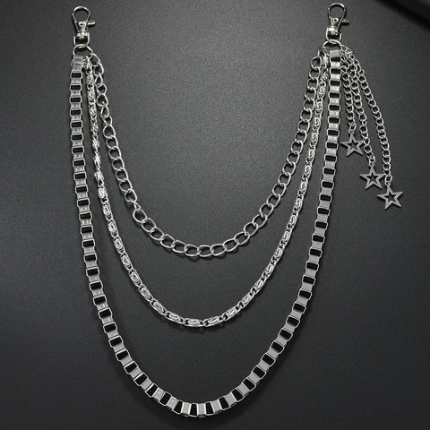 Punk Hip Hop Multilayer Metal Waist Chain Belt With Star Pendants Silver Tone Alloy Iron Jeans Pants Chain For Women Men