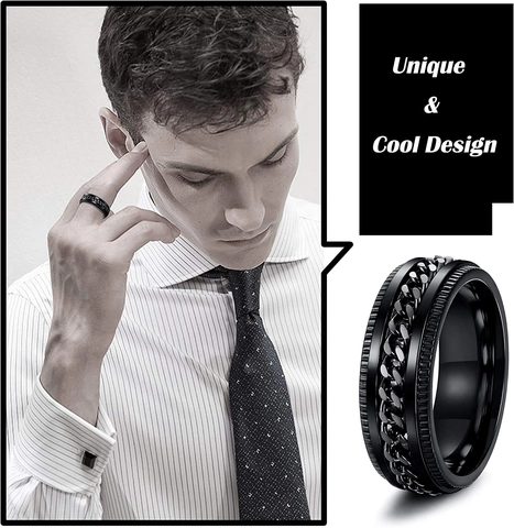 Set Di 3 Anelli Spinner In Acciaio Inossidabile Nero Per Uomo Punk Hip Hop Catena Ruotabile Motivo Drago Celtico Gioielli
