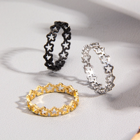 Anello al Titanio con Intaglio a Stella per Donna Stile Coreano Minimalista Galvanico Geometrico Oro Argento Nero Anello