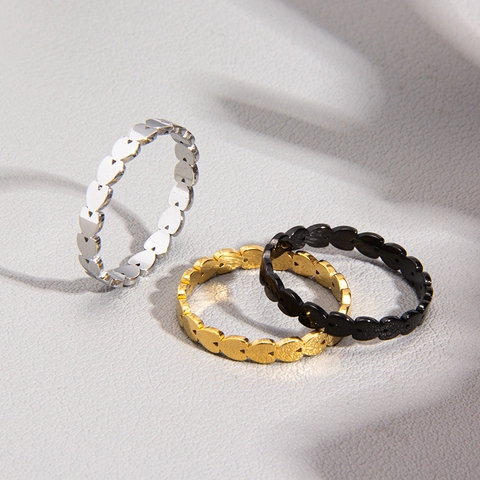 Bague Coeur en Acier Titane pour Femme Bijoux de Style Eternity Band Minimaliste en Or Argent Noir Idée Cadeau Saint Valentin