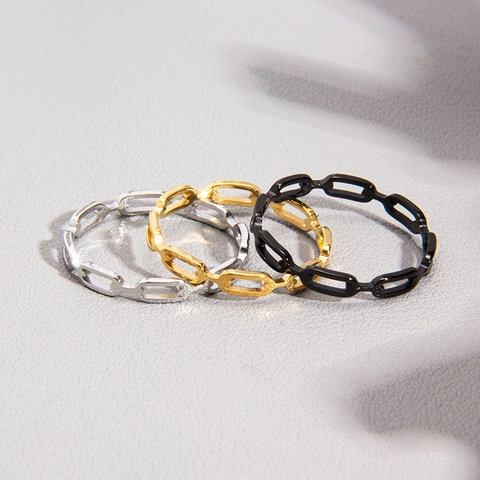 Anello Minimalista in Acciaio al Titanio a Catena per Donna Uomo Oro Argento Nero Traforato Industrial Punk Gioielli
