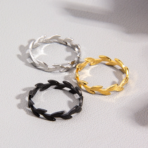 Modischer Titanstahl Ring In Blattform Mit Hohlem Olivenzweig Design Gold Silber Schwarz Damen Minimalistischer Schmuck