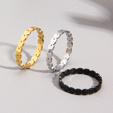 Bague Coeur en Acier Titane pour Femme Bijoux de Style Eternity Band Minimaliste en Or Argent Noir Idée Cadeau Saint Valentin