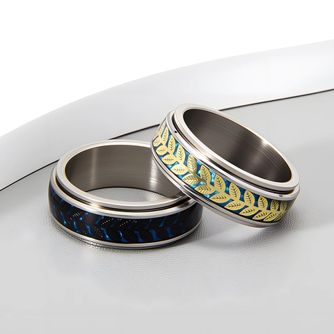 304 Stainless Steel Spinning Fidget Ring For Men Women Rotatable Olive Leaf Anxiety Relief Band Ring Fashion Jewelry
