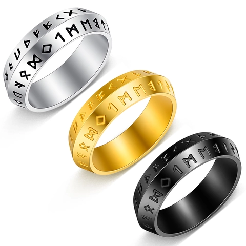 Vintage Viking Nordic Rune 304 Stainless Steel Ring For Men Women Retro Mythology Symbol Infinite Power Finger Ring Jewelry