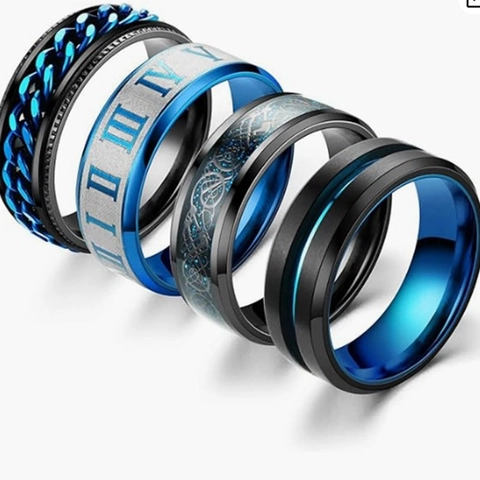Men Titanium Steel Spinner Rings Rotatable Chain Roman Numerals Celtic Dragon Inlaid Anxiety Relief Accessory Jewelry Gift