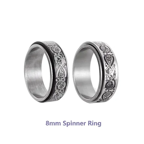 8mm Titanium Steel Celtic Dragon Spinner Ring For Men Women Vintage Rotatable Decompression Band Ring Stress Relief Jewelry