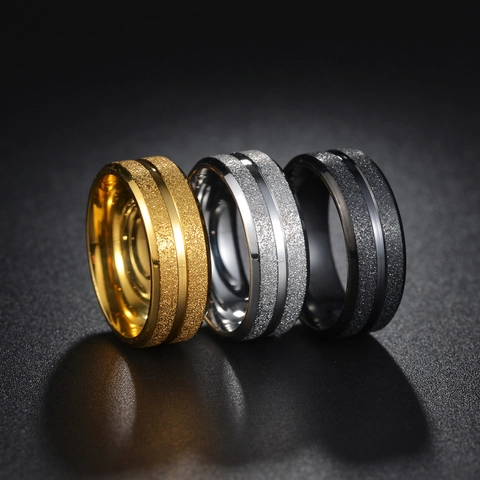 Titanium Steel Frosted Ring For Men Women Polished Groove Band Ring Fashion Minimalist Couples Valentine Day Gift Jewelry