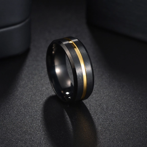 Moderne Heren Titaniumstaal Ring Geborstelde Afwerking Contrastkleuren Ring Gepolijste Binnenkant Dagelijks Gebruik Unisex Sieraden