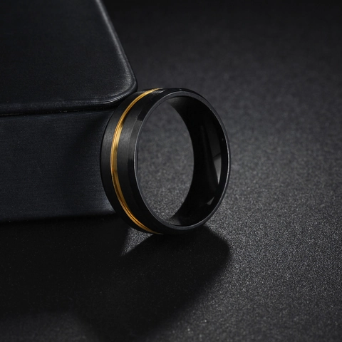 Herren Edelstahl Ring Schwarz Gold Zweifarbig Gebürstetes Finish Minimalistisches Band Mode Schmuck Geschenk Für Den Alltag