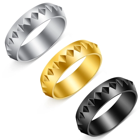 Bague Unisexe en Acier Inoxydable 304 Texture Géométrique Pyramide Style Punk Anneau Industriel pour Bijoux Quotidiens