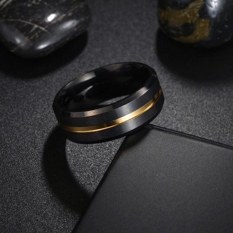 Herren Edelstahl Ring Schwarz Gold Zweifarbig Gebürstetes Finish Minimalistisches Band Mode Schmuck Geschenk Für Den Alltag