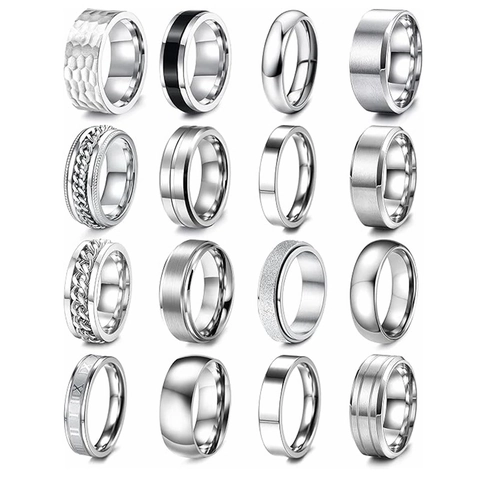 Vintage Edelstahl Spinner Ring Für Damen Herren Römische Zahlen Angstlinderung Kette Ring Schwarz Silber Galvanisiert Punk Schmuck