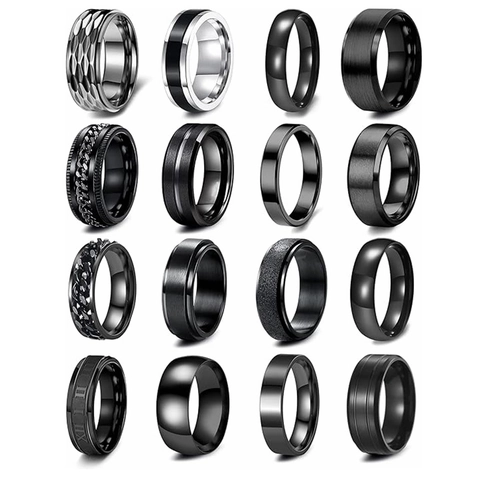 Vintage Edelstahl Spinner Ring Für Damen Herren Römische Zahlen Angstlinderung Kette Ring Schwarz Silber Galvanisiert Punk Schmuck