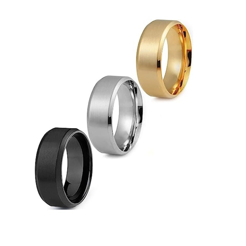 Anelli da Uomo in Acciaio Inossidabile Oro Argento Nero Superficie Opaca Spazzolata Bordo Smussato Gioielli di Moda