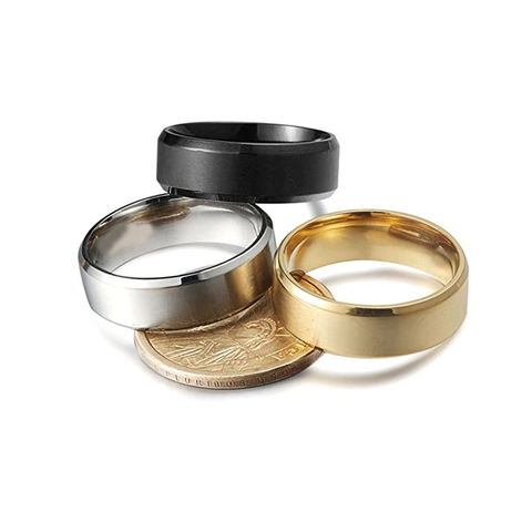 Anelli da Uomo in Acciaio Inossidabile Oro Argento Nero Superficie Opaca Spazzolata Bordo Smussato Gioielli di Moda