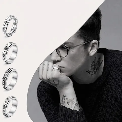 4 Stuks Titanium Staal Spinner Ringen Set Draaibaar Maanfase Ster Zonnebloem Angst Verlichting Band Ringen Voor Mannen Vrouwen Sieraden