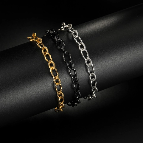 Stainless Steel Twist Chain Bracelet For Men Women Geometric Punk Style Link Bracelet Fashion Jewelry Gold Silver Black