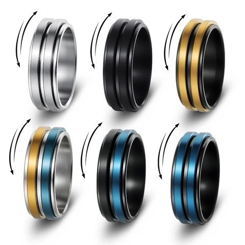 Anillo Spinner de Acero de Titanio para Hombre Mujer Alivio del Estrés Giratorio Doble Capa Cepillado Joyería de Moda