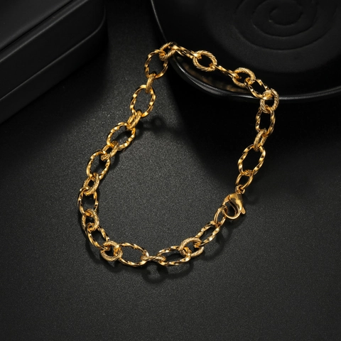 Stainless Steel Twist Chain Bracelet For Men Women Geometric Punk Style Link Bracelet Fashion Jewelry Gold Silver Black