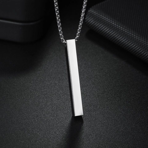 Minimalistische Edelstahl Quadratische Säule Anhänger Halskette Für Herren Damen Geometrische Lange Streifen Bar Schmuck Geschenk