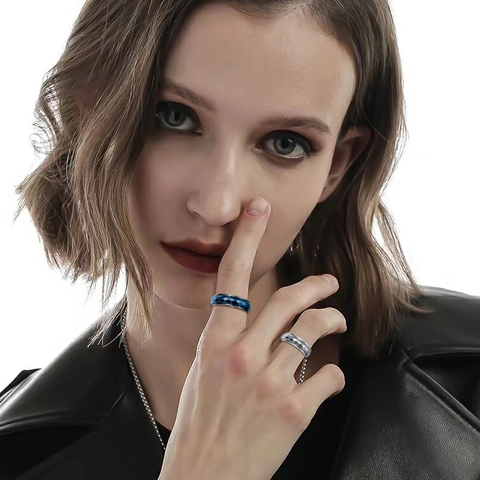 Stainless Steel Spinner Ring Rhombus Faceted Anti Stress Relief Rotating Band Ring Geometric Unisex Fashion Jewelry