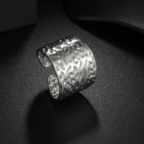 Western Retro Edelstahl Breiter Unregelmäßiger Gehämmerter Struktur Offener Ring Für Damen Verstellbarer Mode Übertriebener Fingerring Gold Silber