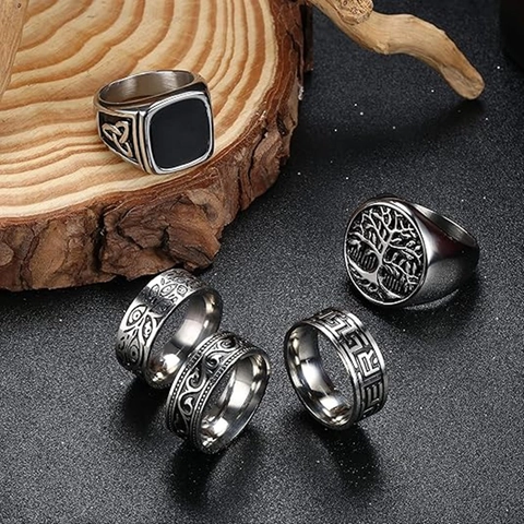 Anelli Vintage in Acciaio Inossidabile per Uomo Donna Albero della Vita Greca Nodo Celtico Hip Hop Punk Anelli Dito Gioielli