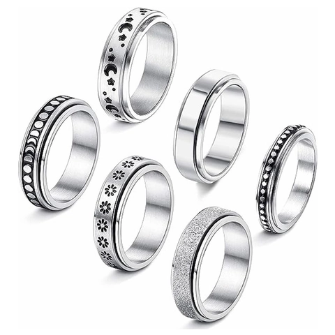 Stainless Steel Star Moon Spinner Rings Polished Relief Band Unisex Anxiety Relief Jewelry Collection Finger Rings
