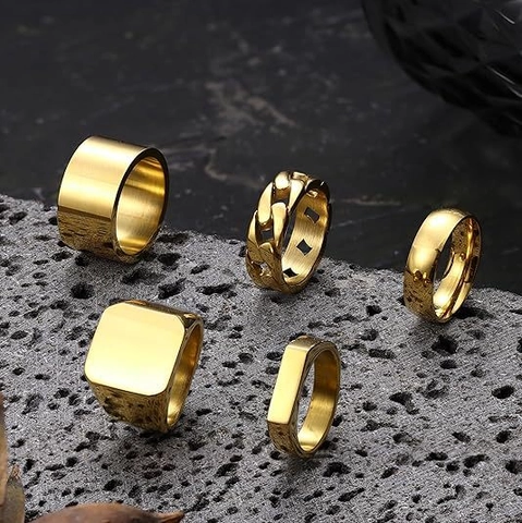 Herren Titanstahl Ringe Europäisch Amerikanisch Punk Quadrat Panzerkette Ringe Gold Silber Schwarz Finger Schmuck Zubehör