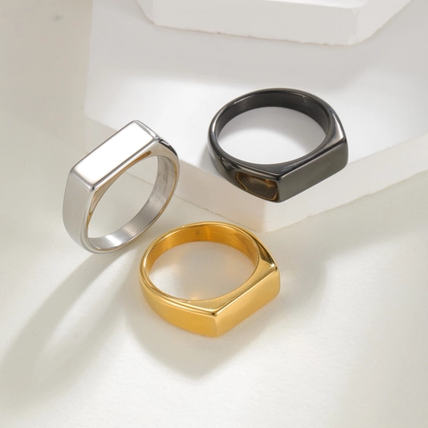 Minimalistischer Siegelring aus Titanstahl für Herren Damen Rechteckige Flache Oberseite Poliertes Band Modeschmuck Unisex Ring