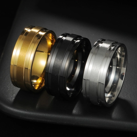 Anello da Uomo in Acciaio Inossidabile Finitura Spazzolata Bordo Lucidato Anello a Fascia Stile Occidentale Gioielli di Moda Regalo Oro Argento Nero