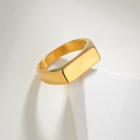 Minimalistischer Siegelring aus Titanstahl für Herren Damen Rechteckige Flache Oberseite Poliertes Band Modeschmuck Unisex Ring