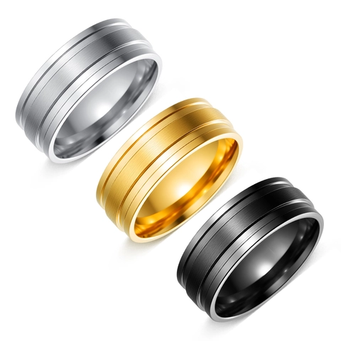 Anello da Uomo in Acciaio Inossidabile Finitura Spazzolata Bordo Lucidato Anello a Fascia Stile Occidentale Gioielli di Moda Regalo Oro Argento Nero