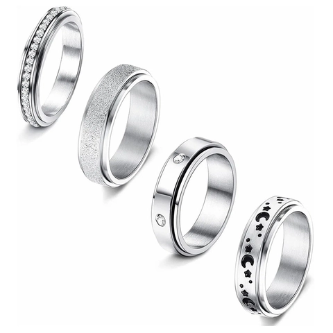 Minimalistischer Titanstahl Spinner Fidget Ring Zur Angstlinderung Stern Mond Strass Inlay Band Mode Fingerschmuck