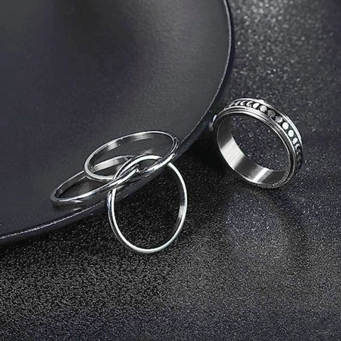 Titanstahl Spinner Ringe Stern Mondphase Blumenmuster Drehbarer Angstabbau Band Ringe Für Damen Herren Schmuck