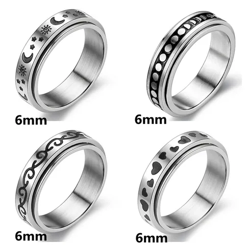 Edelstahl Spinner Ringe Für Damen Herren Sonne Mond Sterne Herz Muster Stressabbau Angst Band Ring Schmuck
