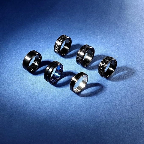 Herren Titanstahl Spinner Ringe Set Business Luxus Drehbarer Bandring Schwarz Blau Drachenmuster Fidget Schmuck