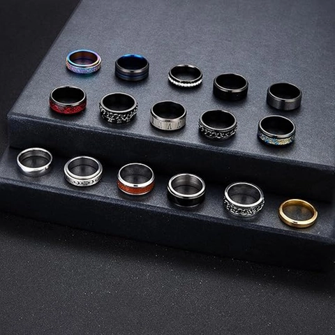 Stainless Steel Spinner Rings Set For Men Women Anxiety Relief Rotatable Roman Numeral Chain Design Punk Fashion Jewelry