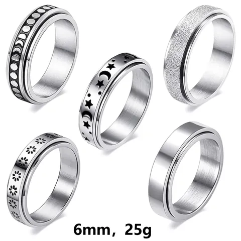 316L Acier Inoxydable Étoile Lune Phase de Lune Anneaux Pivotants pour Femmes Hommes Rotatif Soulagement Anxiété Bijoux Mode Bagues