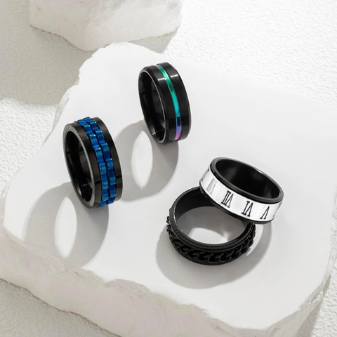 Cool Stainless Steel Spinner Rings For Men Wide Band Frosted Black Silver Stress Relief Fidget Band Rings Jewelry Gift